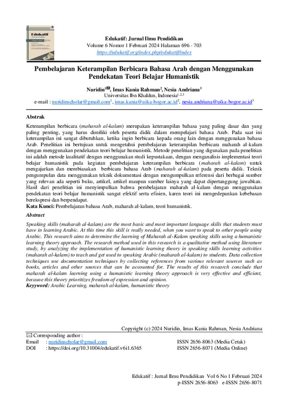 Pembelajaran Keterampilan Berbicara Bahasa Arab dengan Menggunakan Pendekatan Teori Belajar Humanistik.pdf