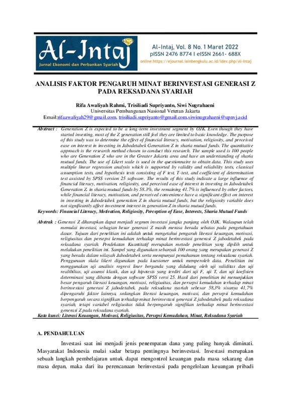 Analisis Faktor Pengaruh Minat Berinvestasi Generasi Z Pada Reksadana Syariah.pdf