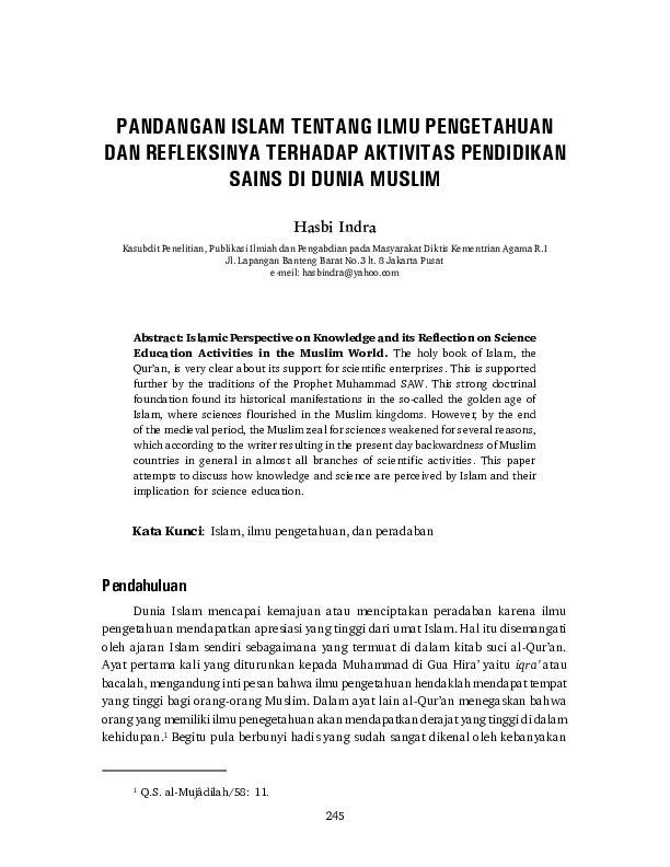 Pandangan Islam tentang Ilmu Pengetahuan dan Refleksinya terhadap Aktivitas Pendidikan Sians di Dunia Muslim.pdf