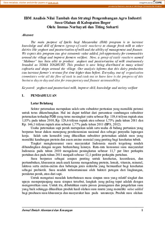 IBM Analisis Nilai Tambah dan Strategi Pengembangan Agro Industri Susu Olahan di Kabupaten Bogor.pdf IBM Analisis Nilai Tambah dan Strategi Pengembangan Agro Industri Susu Olahan di Kabupaten Bogor.pdf