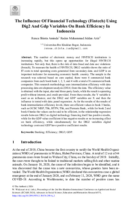 The Influence Of Financial Technology (Fintech) Using Dig2 And Gdp Variables On Bank Efficiency In Indonesia.pdf