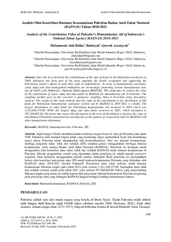 Analisis Nilai Kontribusi Bantuan Kemanusiaan Palestina Badan Amil Zakat Nasional (BAZNAS) Tahun 2018-2021.pdf