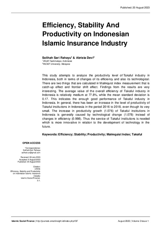 Efficiency, Stability, and Productivity on Indonesian Islamic Insurance Industry.pdf