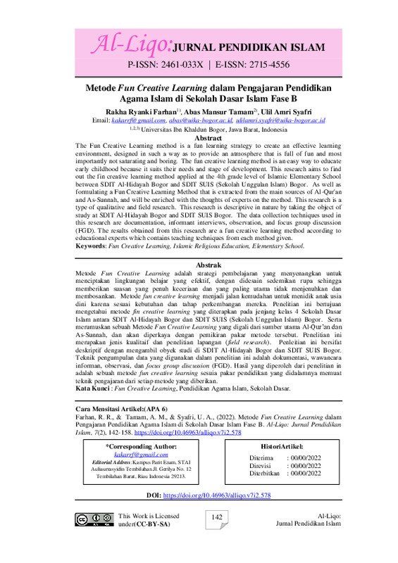 Metode Fun Creative Learning dalam Pengajaran Pendidikan Agama Islam di Sekolah Dasar Islam Fase B.pdf