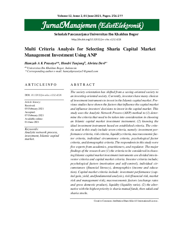 Multi Criteria Analysis for Selecting Sharia Capital Market Management Investment Using ANP.pdf