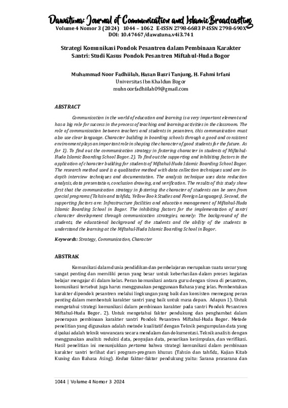 Strategi Komunikasi Pondok Pesantren dalam Pembinaan Karakter Santri Studi Kasus Pondok Pesantren Miftahul-Huda Bogor.pdf