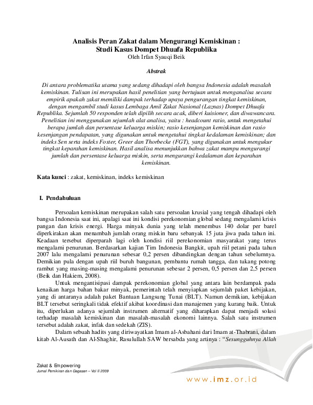 Analisis peran zakat dalam mengurangi kemiskinan studi kasus Dompet Dhuafa Republika.pdf Analisis peran zakat dalam mengurangi kemiskinan studi kasus Dompet Dhuafa Republika.pdf