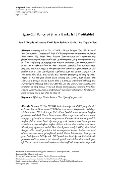Spin-Off Policy of Sharia Bank Is It Profitable.pdf Spin-Off Policy of Sharia Bank Is It Profitable.pdf