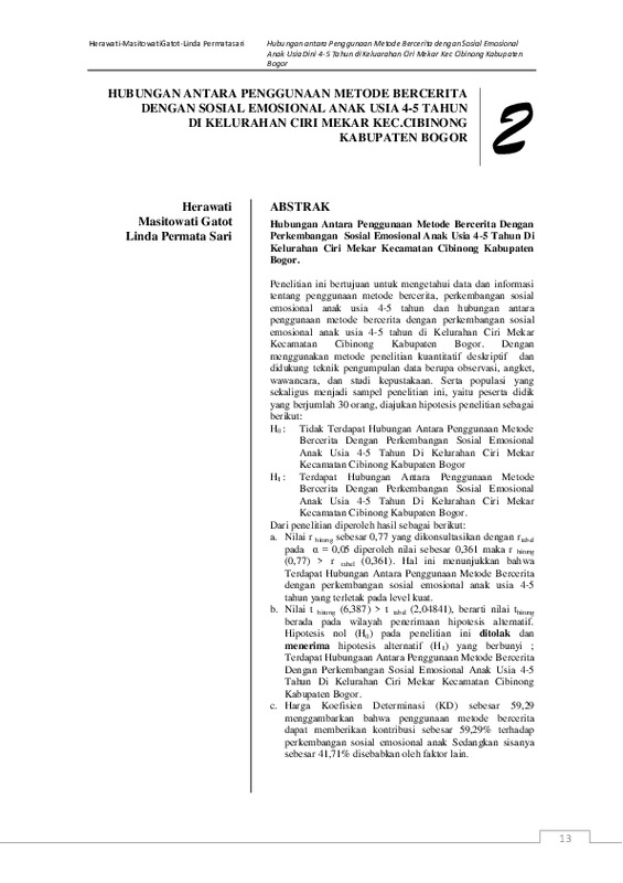 HUBUNGAN ANTARA PENGGUNAAN METODE BERCERITA DENGAN SOSIAL EMOSIONAL ANAK USIA 4-5 TAHUN DI KELURAHAN CIRI MEKAR KEC. CIBINONG KABUPATEN BOGOR.pdf HUBUNGAN ANTARA PENGGUNAAN METODE BERCERITA DENGAN SOSIAL EMOSIONAL ANAK USIA 4-5 TAHUN DI KELURAHAN CIRI MEKAR KEC. CIBINONG KABUPATEN BOGOR.pdf