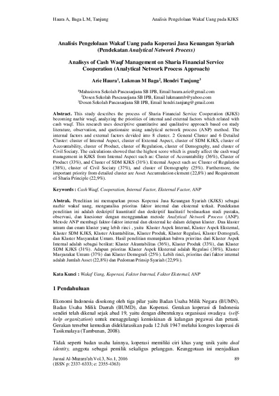 Analisis Pengelolaan Wakaf Uang pada Koperasi Jasa Keuangan Syariah.pdf Analisis Pengelolaan Wakaf Uang pada Koperasi Jasa Keuangan Syariah.pdf