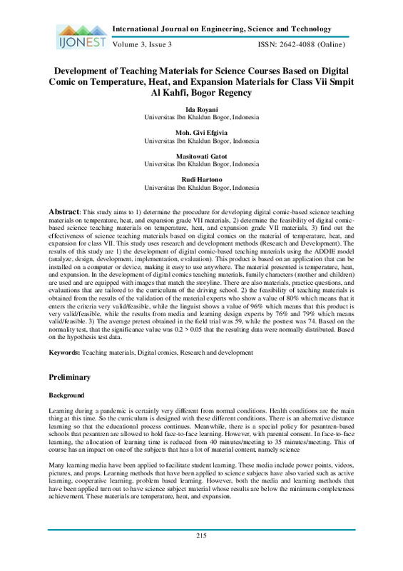 Development of Teaching Materials for Science Courses Based on Digital Comic on Temperature, Heat, and Expansion Materials for Class Vii Smpit Al Kahfi, Bogor Regency.pdf