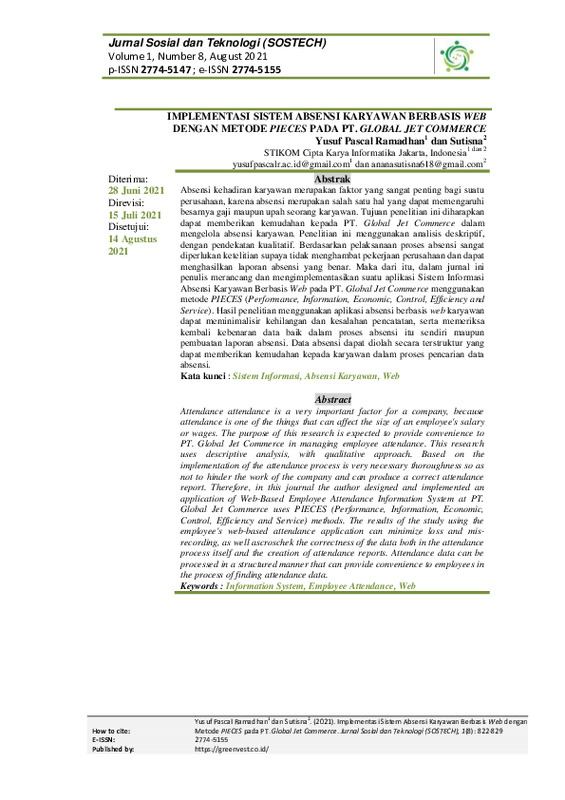 Implementasi Sistem Absensi Karyawan Berbasis Web dengan Metode Pieces pada PT. Global Jet Commerce.pdf