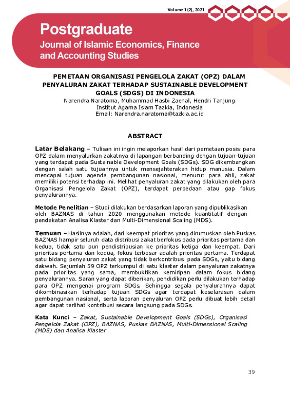 Pemetaan Organisasi Pengelola Zakat (OPZ) dalam Penyaluran Zakat terhadap Sustainable Development Goals (SDGs) di Indonesia.pdf
