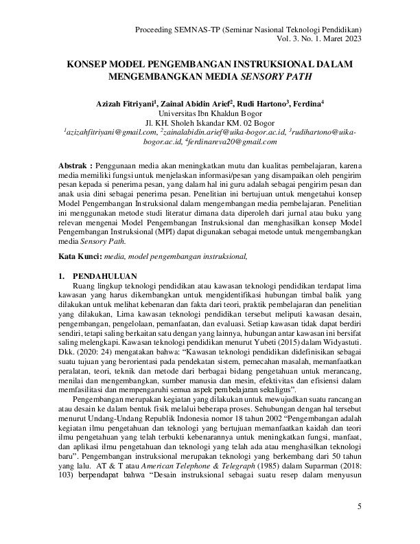 KONSEP MODEL PENGEMBANGAN INSTRUKSIONAL DALAM MENGEMBANGKAN MEDIA SENSORY PATH.pdf KONSEP MODEL PENGEMBANGAN INSTRUKSIONAL DALAM MENGEMBANGKAN MEDIA SENSORY PATH.pdf