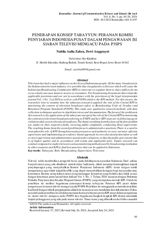 Penerapan Konsep Tabayyun Peranan Komisi Penyiaran Indonesia Pusat dalam Pengawasan Isi Siaran Televisi Mengacu pada P3SPS.pdf Penerapan Konsep Tabayyun Peranan Komisi Penyiaran Indonesia Pusat dalam Pengawasan Isi Siaran Televisi Mengacu pada P3SPS.pdf