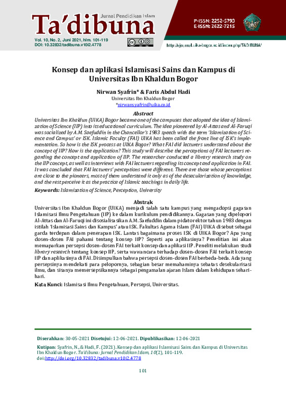 Konsep dan aplikasi Islamisasi Sains dan Kampus di Universitas Ibn Khaldun Bogor.pdf