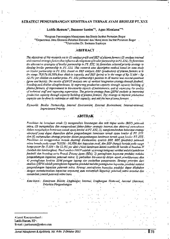 STRATEGI PENGEMBANGAN KEMITRAAN TERNAK AYAM BROILER PT. XYZ.pdf