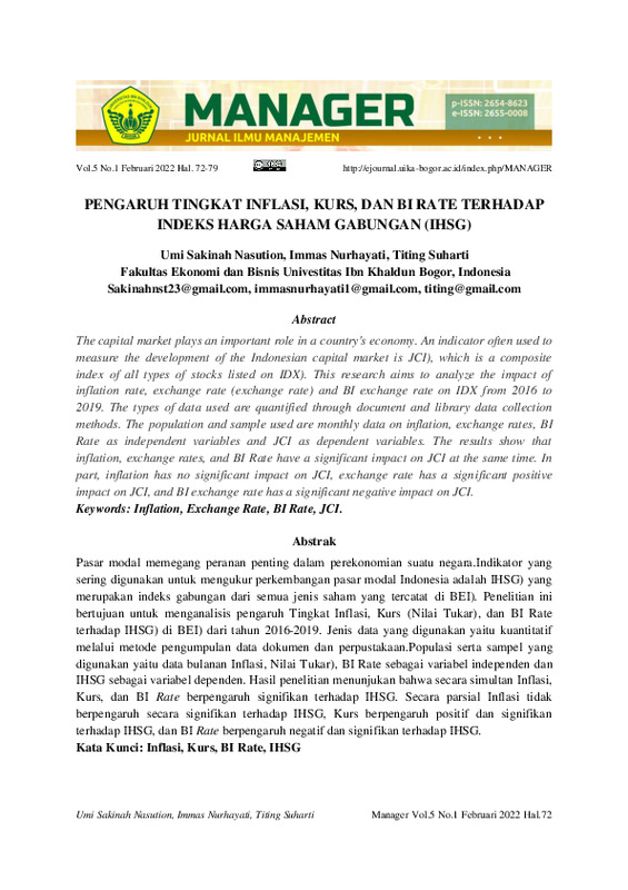 PENGARUH TINGKAT INFLASI, KURS, DAN BI RATE TERHADAP INDEKS HARGA SAHAM GABUNGAN (IHSG).pdf