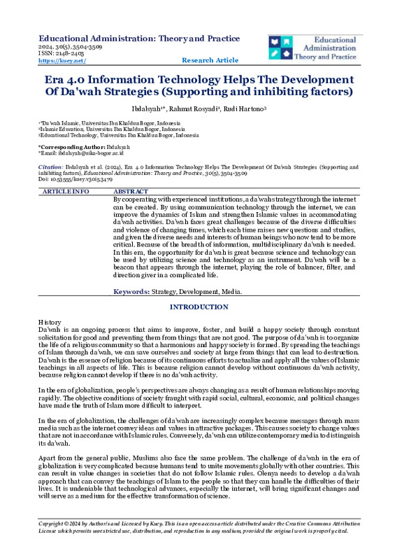 Era 4.0 Information Technology Helps The Development Of Da'wah Strategies (Supporting and inhibiting factors).pdf Era 4.0 Information Technology Helps The Development Of Da'wah Strategies (Supporting and inhibiting factors).pdf