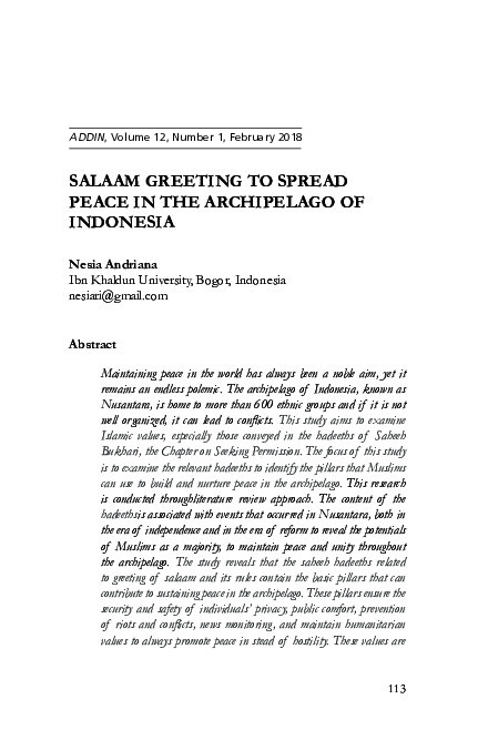 Salaam Greeting to Spread Peace in the Archipelago of Indonesia.pdf Salaam Greeting to Spread Peace in the Archipelago of Indonesia.pdf