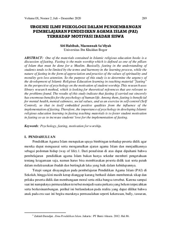 Urgensi Ilmu Psikologi Dalam Pengembangan Pembelajaran Pendidikan Agama Islam (Pai) Terhadap Motivasi Ibadah Siswa.pdf Urgensi Ilmu Psikologi Dalam Pengembangan Pembelajaran Pendidikan Agama Islam (Pai) Terhadap Motivasi Ibadah Siswa.pdf