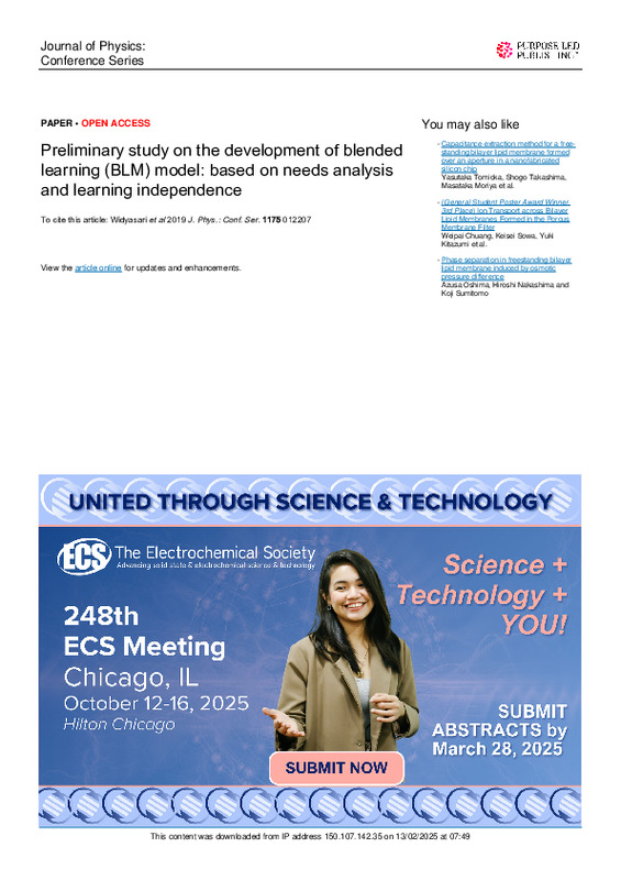 Preliminary study on the development of blended learning (BLM) model based on needs analysis and learning independence.pdf