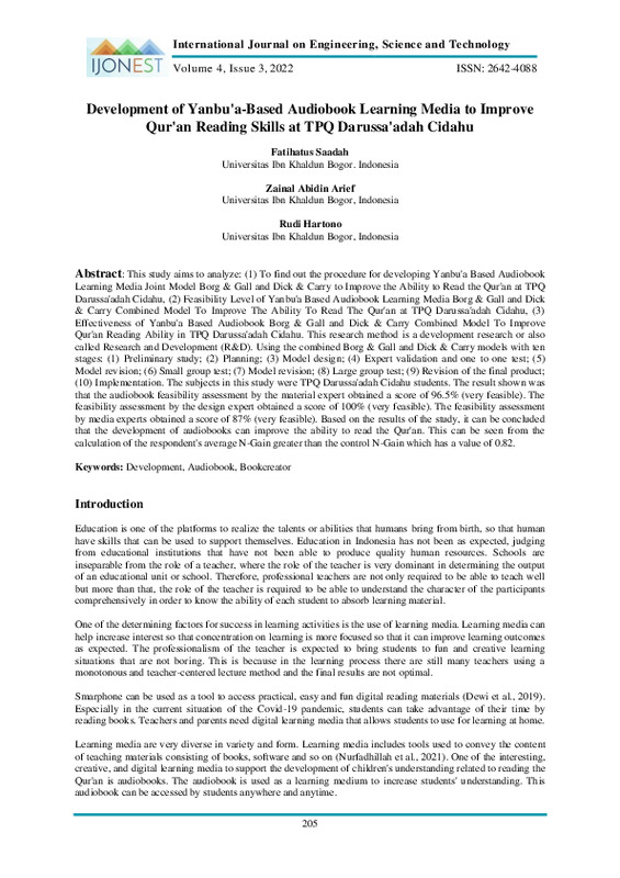 Development of Yanbu'a-Based Audiobook Learning Media to Improve Qur'an Reading Skills at TPQ Darussa'adah Cidahu..pdf Development of Yanbu'a-Based Audiobook Learning Media to Improve Qur'an Reading Skills at TPQ Darussa'adah Cidahu..pdf