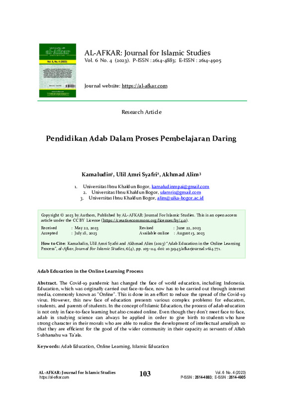 Adab Education in the Online Learning Process.pdf