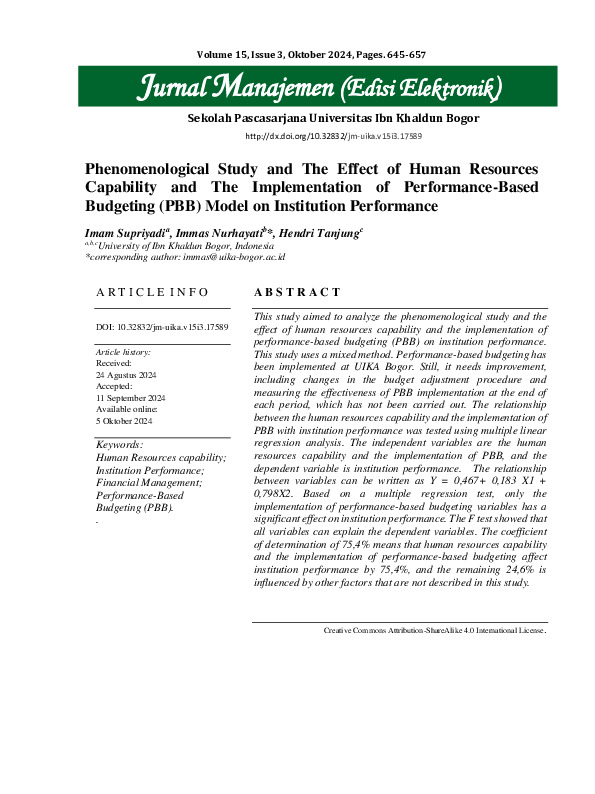 Phenomenological Study and The Effect of Human Resources Capability and The Implementation of Performance-Based Budgeting (PBB) Model on Institution Performance.pdf