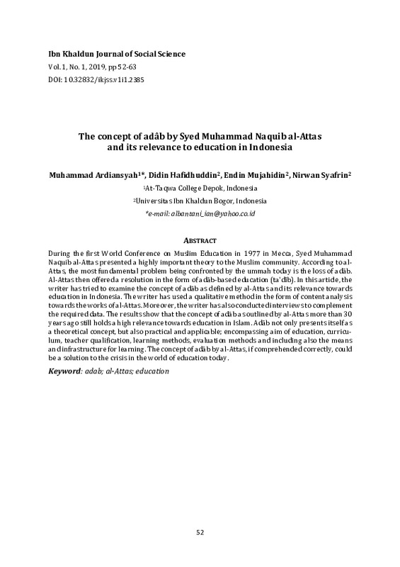The concept of adâb by Syed Muhammad Naquib al-Attas and its relevance to education in Indonesia.pdf