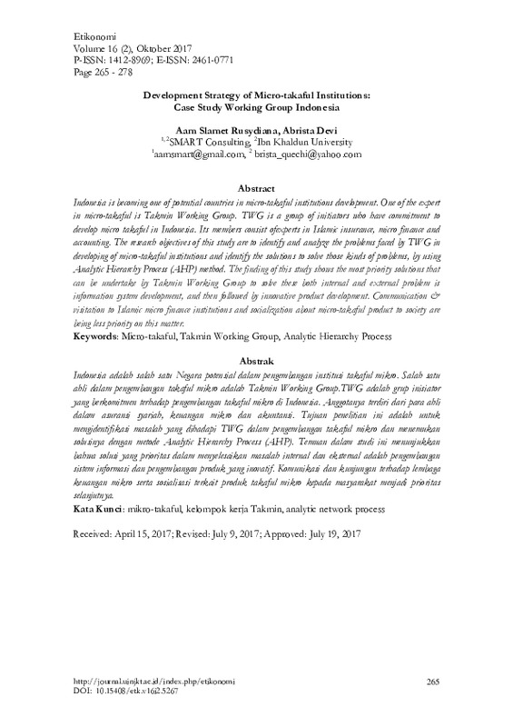 Development Strategy of Microtakaful Institutions Case Study Working Group Indonesia.pdf