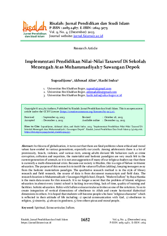 Implementasi Pendidikan Nilai-Nilai Tasawuf Di Sekolah Menengah Atas Muhammadiyah 7 Sawangan Depok.pdf