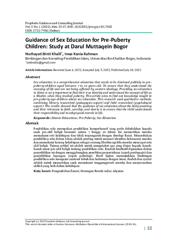 Guidance of Sex Education for Pre Puberty Children Study at Darul Muttaqein Bogor.pdf