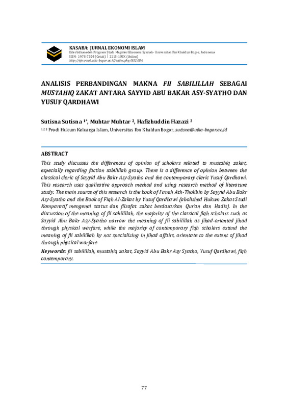 Analisis Perbandingan Makna Fii Sabilillah Sebagai Mustahiq Zakat Antara Sayyid Abu Bakar Asy-Syatho Dan Yusuf Qardhawi.pdf