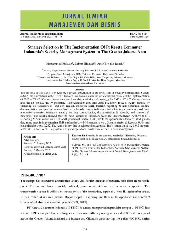 Strategy Selection In The Implementation Of Pt Kereta Commuter Indonesia's Security Management System In The Greater Jakarta Area.pdf