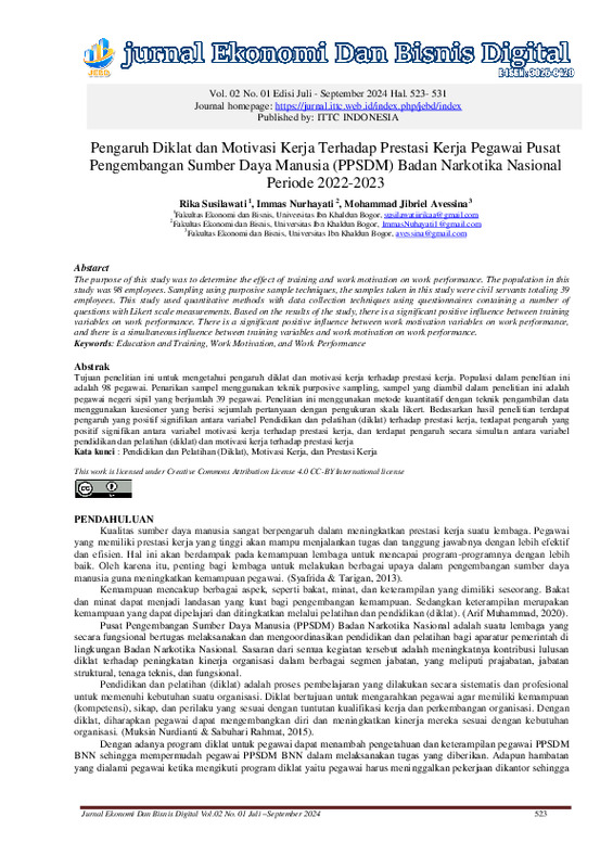 Pengaruh Diklat dan Motivasi Kerja Terhadap Prestasi Kerja Pegawai Pusat Pengembangan Sumber Daya Manusia (PPSDM) Badan Narkotika Nasional Periode 2022-2023.pdf Pengaruh Diklat dan Motivasi Kerja Terhadap Prestasi Kerja Pegawai Pusat Pengembangan Sumber Daya Manusia (PPSDM) Badan Narkotika Nasional Periode 2022-2023.pdf