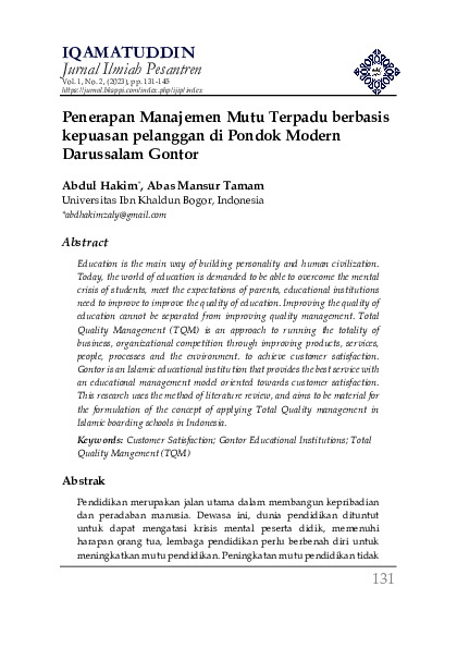 Penerapan Manajemen Mutu Terpadu berbasis kepuasan pelanggan di Pondok Modern Darussalam Gontor.pdf