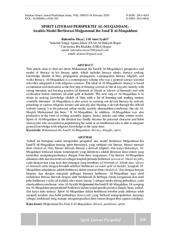 Spirit Literasi Perspektif Al-Muqaddam Analisis Model Berliterasi Muhammad ibn Ism Al-Muqaddam.pdf Spirit Literasi Perspektif Al-Muqaddam Analisis Model Berliterasi Muhammad ibn Ism Al-Muqaddam.pdf
