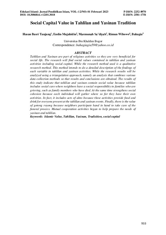 Social Capital Value in Tahlilan and Yasinan Tradition.pdf Social Capital Value in Tahlilan and Yasinan Tradition.pdf