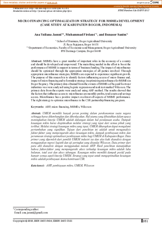 MICRO FINANCING OPTIMALIZATION STRATEGY FOR MSMEs DEVELOPMENT.pdf MICRO FINANCING OPTIMALIZATION STRATEGY FOR MSMEs DEVELOPMENT.pdf