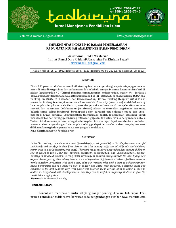 Implementasi Konsep 4C Dalam Pembelajaran Pada Mata Kuliah Analisis Kebijakan Pendidikan.pdf