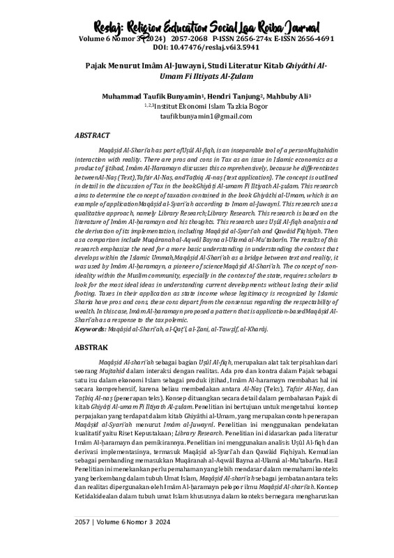 Pajak Menurut Imâm Al-Juwayni, Studi Literatur Kitab Ghiyâthi Al-Umam Fi Iltiyats Al-Ẓulam.pdf