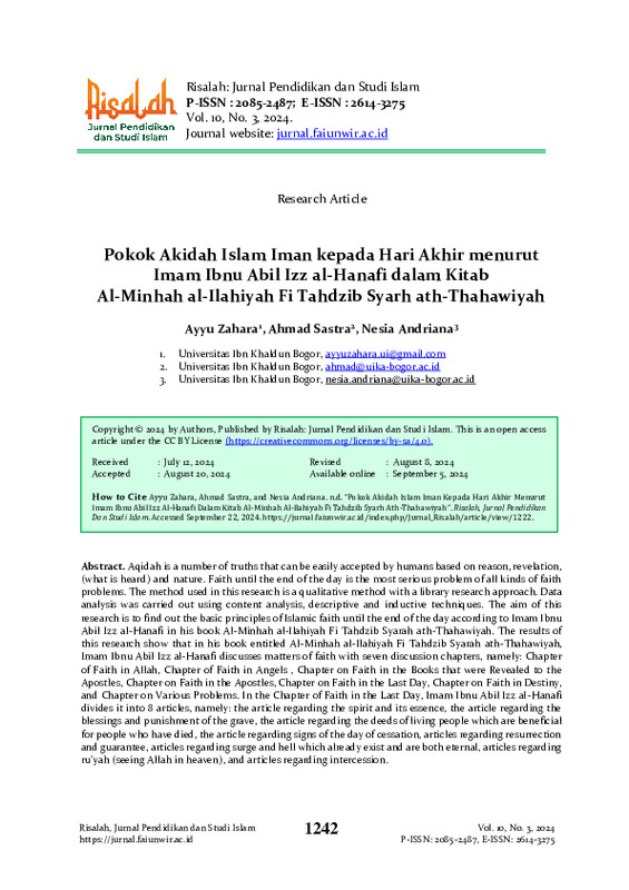 Pokok Akidah Islam Iman Kepada Hari Akhir menurut Imam Ibnu Abil Izz al-Hanafi dalam Kitab Al-Minhah al-Ilahiyah Fi Tahdzib Syarh ath-Thahawiyah.pdf Pokok Akidah Islam Iman Kepada Hari Akhir menurut Imam Ibnu Abil Izz al-Hanafi dalam Kitab Al-Minhah al-Ilahiyah Fi Tahdzib Syarh ath-Thahawiyah.pdf