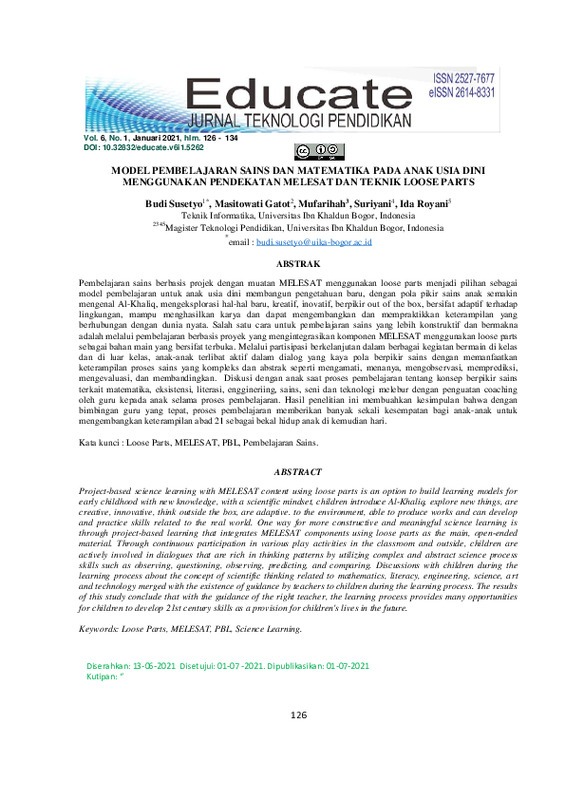 Model Pembelajaran Sains dan Matematika Pada Anak Usia DIni Menggunakan Pendekatan Melesat dan Teknik Loose Parts.pdf Model Pembelajaran Sains dan Matematika Pada Anak Usia DIni Menggunakan Pendekatan Melesat dan Teknik Loose Parts.pdf