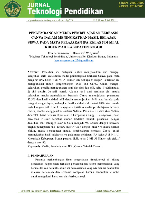 PENGEMBANGAN MEDIA PEMBELAJARAN BERBASIS CANVA DALAM MENINGKATKAN HASIL BELAJAR SISWA PADA MATA PELAJARAN IPA KELAS 5 DI MI AL KHOERIYAH KABUPATEN BOGOR.pdf PENGEMBANGAN MEDIA PEMBELAJARAN BERBASIS CANVA DALAM MENINGKATKAN HASIL BELAJAR SISWA PADA MATA PELAJARAN IPA KELAS 5 DI MI AL KHOERIYAH KABUPATEN BOGOR.pdf