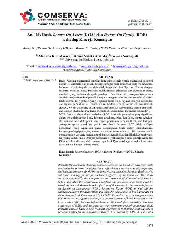 Analisis Rasio Return On Assets (ROA) dan Return On Equity (ROE) terhadap Kinerja Keuangan.pdf Analisis Rasio Return On Assets (ROA) dan Return On Equity (ROE) terhadap Kinerja Keuangan.pdf