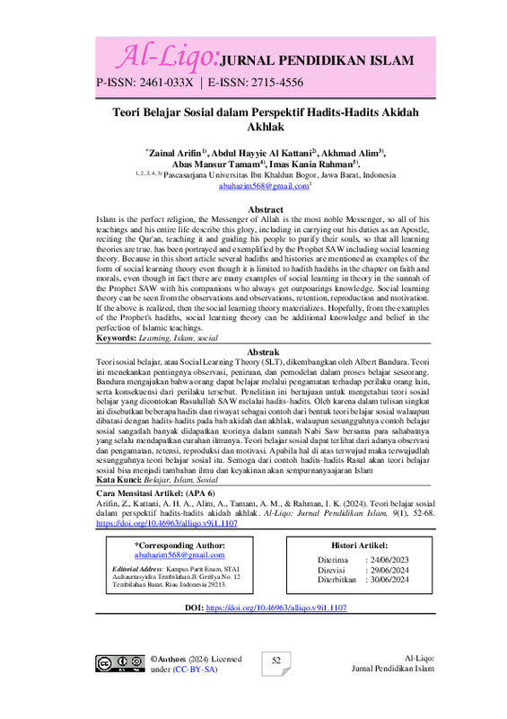 Teori Belajar Sosial dalam Perspektif Hadits-Hadits Akidah Akhlak.pdf Teori Belajar Sosial dalam Perspektif Hadits-Hadits Akidah Akhlak.pdf