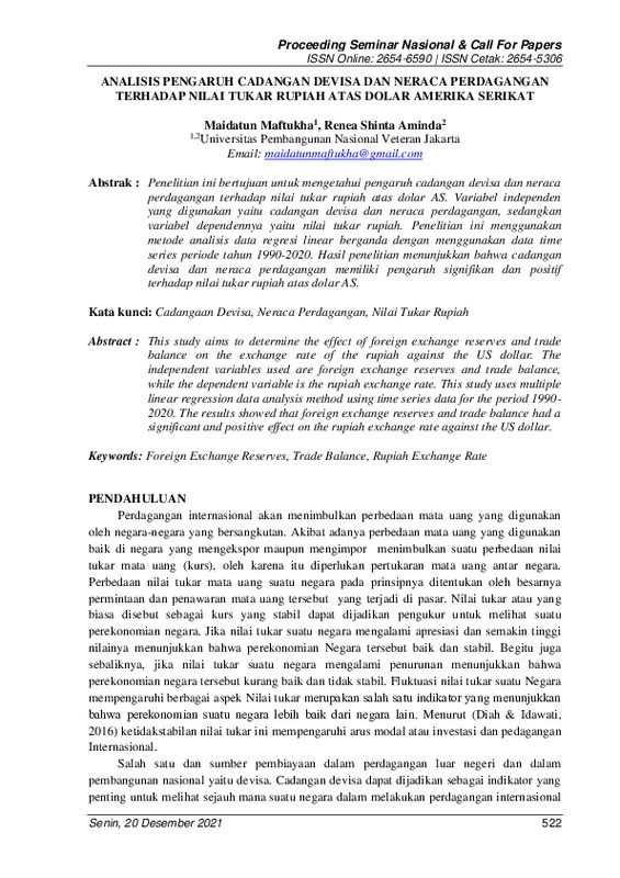 Analisis Pengaruh Cadangan Devisa dan Neraca Perdagangan terhadap Nilai Tukar Rupiah atas Dolar Amerika Serikat.pdf Analisis Pengaruh Cadangan Devisa dan Neraca Perdagangan terhadap Nilai Tukar Rupiah atas Dolar Amerika Serikat.pdf