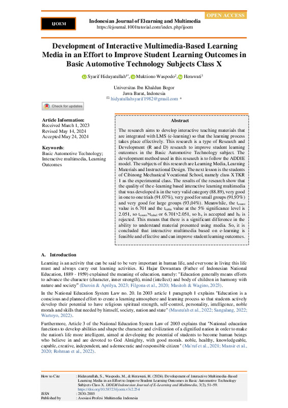 Development of Interactive Multimedia-Based Learning Media in an Effort to Improve Student Learning Outcomes in Basic Automotive Technology Subjects Class X.pdf Development of Interactive Multimedia-Based Learning Media in an Effort to Improve Student Learning Outcomes in Basic Automotive Technology Subjects Class X.pdf