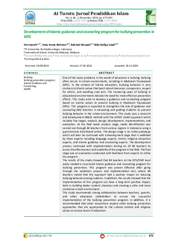 Development of islamic guidance and counseling program for bullying prevention in MTS.pdf Development of islamic guidance and counseling program for bullying prevention in MTS.pdf